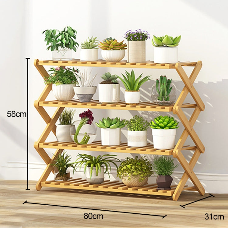 4-Layer Balcony Living Room Collapsible Solid Wood Flower Stand Potted Planting Shelves, Length: 80cm