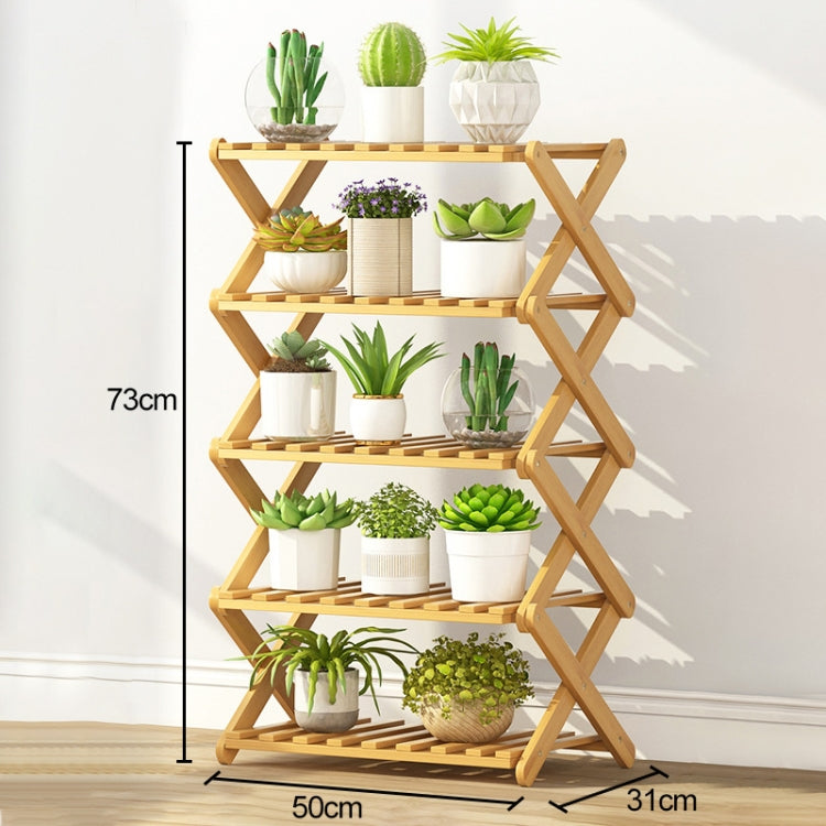 5-Layer Balcony Living Room Collapsible Solid Wood Flower Stand Potted Planting Shelves, Length: 50cm