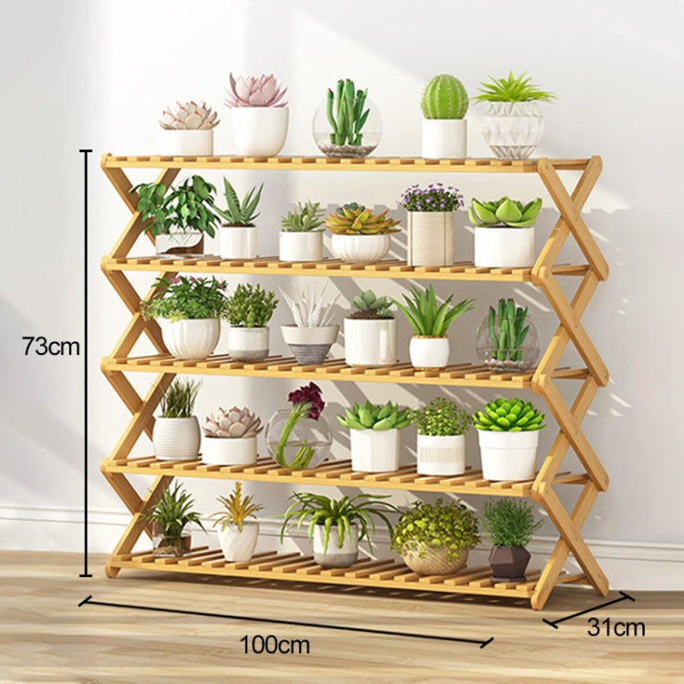5-Layer Balcony Living Room Collapsible Solid Wood Flower Stand Potted Planting Shelves, Length: 100cm