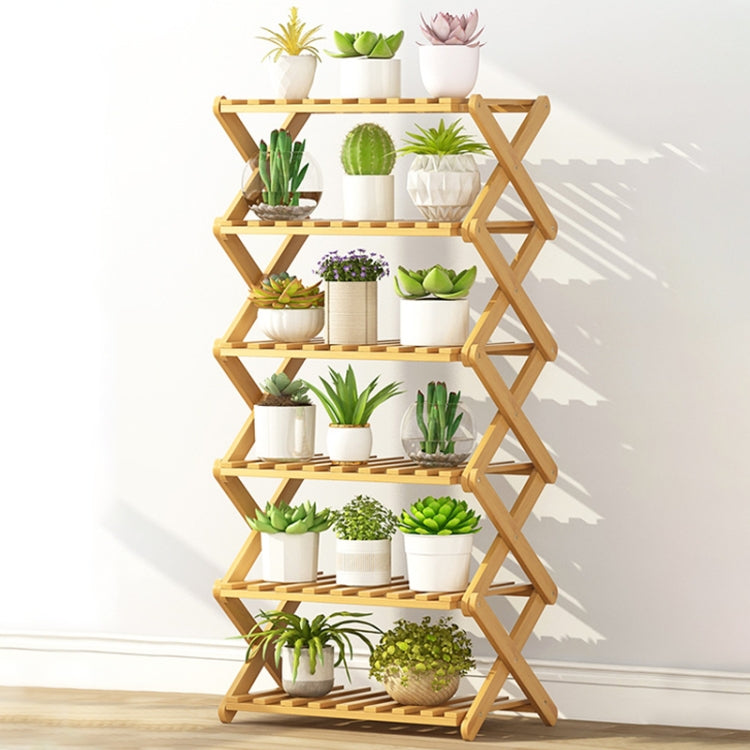 6-Layer Balcony Living Room Collapsible Solid Wood Flower Stand Potted Planting Shelves, Length: 50cm