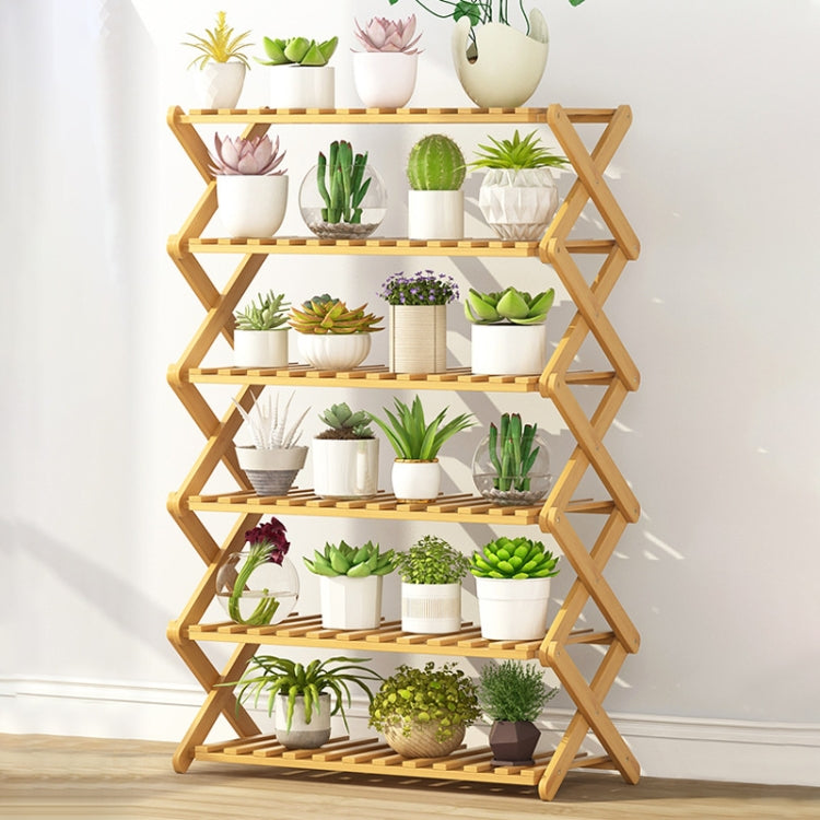 6-Layer Balcony Living Room Collapsible Solid Wood Flower Stand Potted Planting Shelves, Length: 70cm