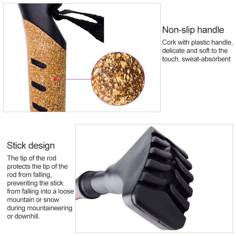 KODENOR Outdoor Mountaineering Portable Foldable Aluminium Alloy Straight Handle Alpenstocks Trekking Poles, Length : 66-135CM