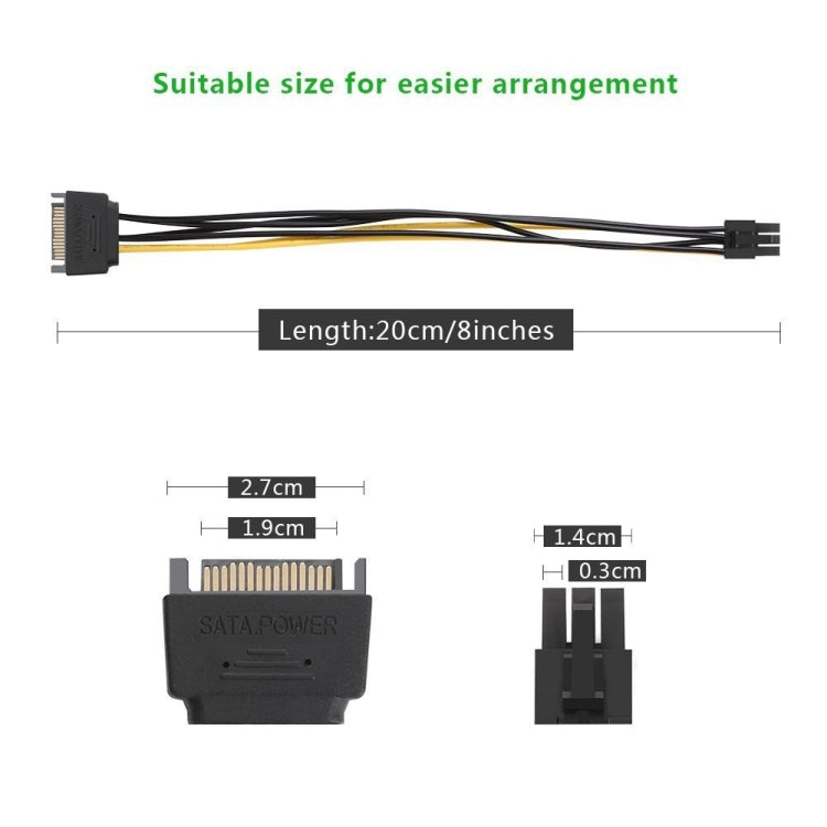 20cm SATA 15 Pin to 6 Pin PCI Express Graphics Video Card Sata Power Cable