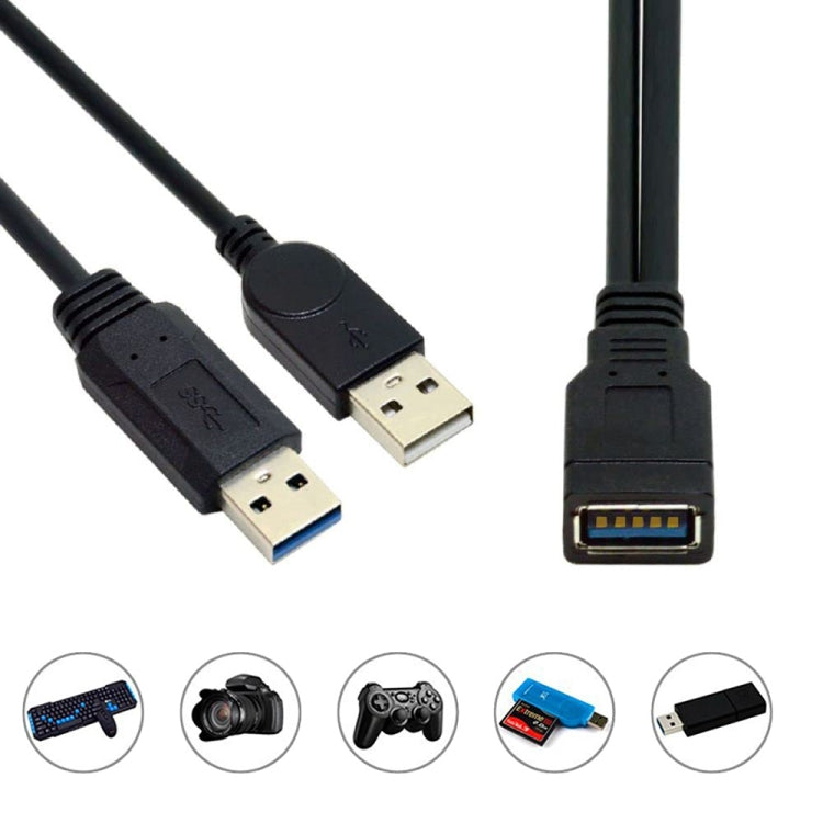 2 in 1 USB 3.0 Female to USB 2.0 + USB 3.0 Male Cable for Computer / Laptop, Length: 29cm