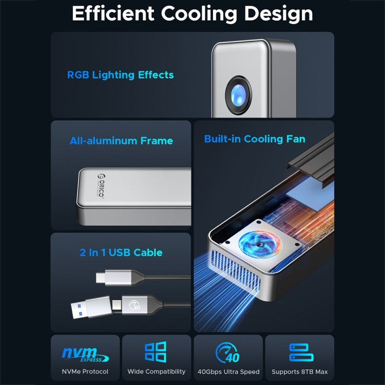 ORICO OUM2-U4-GY-BP 40Gbps M.2 SSD Enclosure with Type-C+USB Cable