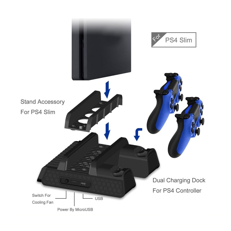 DOBE TP4-882 3 in 1 Game Console Cooling Fan + Game Storage Slots + Game Controller Charging Dock for Sony PS4 / PS4 Pro / PS4 Slim