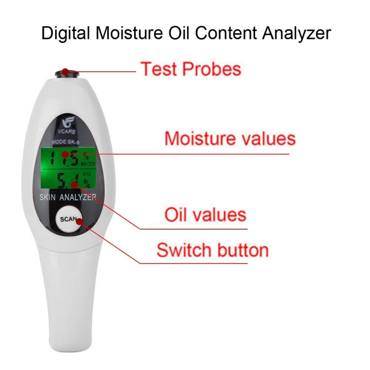 Mini Portable LCD Digital Moisture Skin Care Tester Moisture Oil Content Analyzer