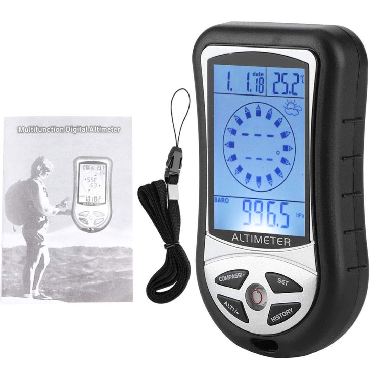 8 in 1 (Altimeter + Weather + Altitude + Compass + Thermometer + Clock + Calender + LED Backlight) Multifunction Digital Altimeter Watch Compass