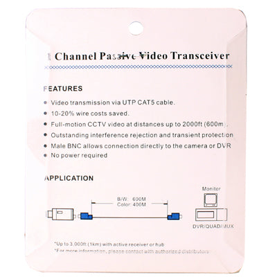 2 PCS 1 Channel Passive Video Balun UTP BNC Cat5 Transceiver