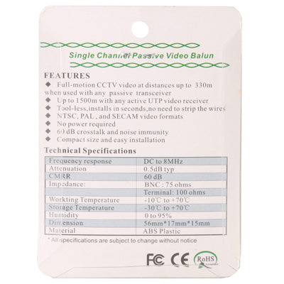 2 PCS UTP Network Video Balun CAT5 to Camera CCTV BNC DVR O-611