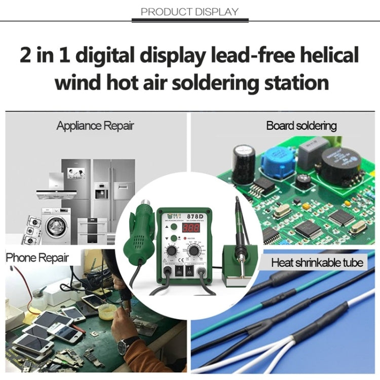 BEST BST-878D 2 in 1 AC 220V 700W LED Displayer Helical Wind Adjustable Temperature Unleaded Hot Air Gun + Solder Station & Soldering Iron
