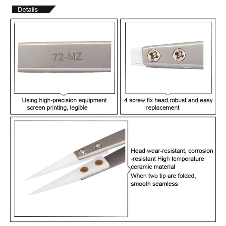 BEST BST-72-MZ 302 Stainless Steel High Temperature Resistance Ceramic Tip Tweezers