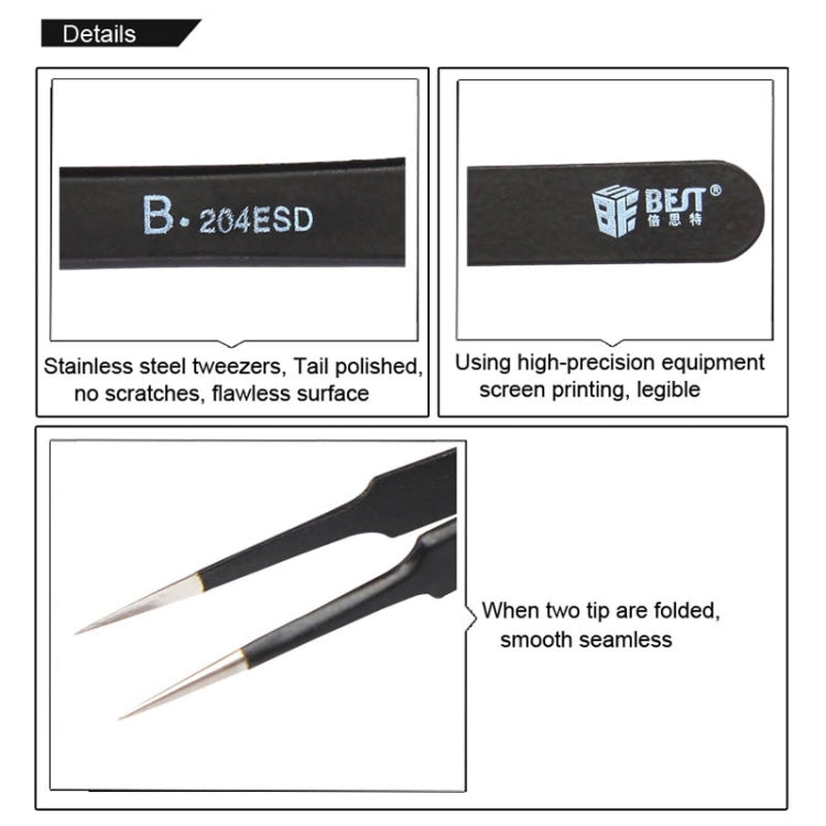 BEST BST-204ESD 202 Stainless Steel Anti-static Tip Tweezers