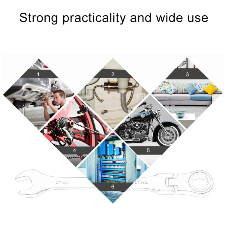 13mm Dual-use Opening Plum Ratcheting Angled Wrench , Length: 17.8cm