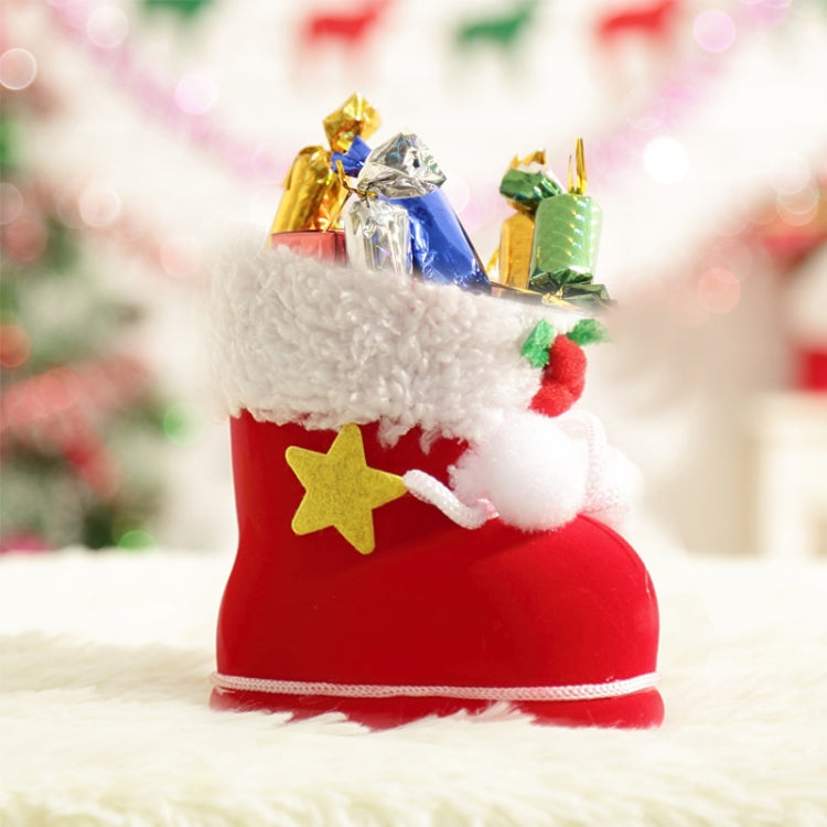 Santa Pattern Christmas Decoration Flocking Stocking Boot Candy Bag, Size: 9cm x 10cm x 5cm