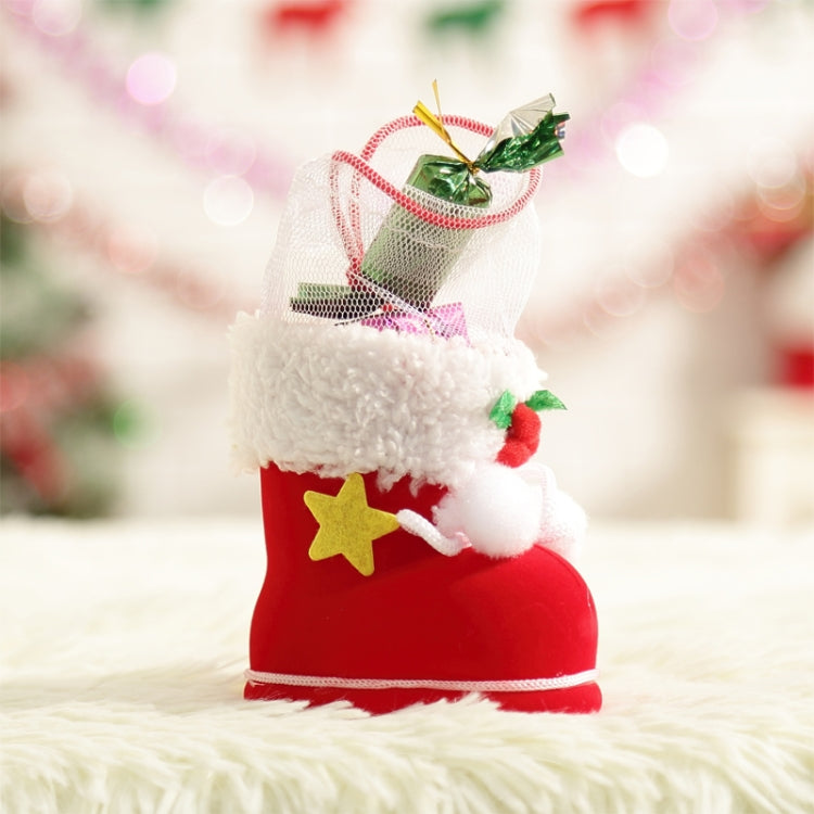 Santa Pattern Christmas Decoration Flocking Stocking Boot Candy Bag, Size: 9cm x 10cm x 5cm