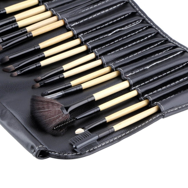 24 PCS Horse Hair Wooden Handle Cosmetic Brush Set with Black Leather Bag