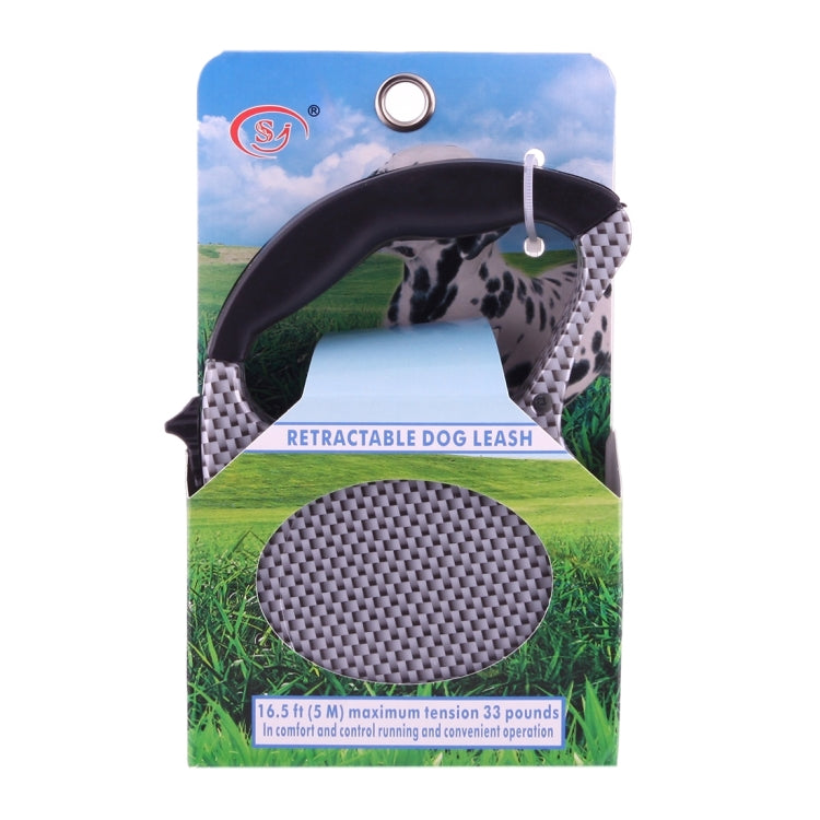 5m Black and White Grid Pattern Easy Operation Retractable Dog Leash