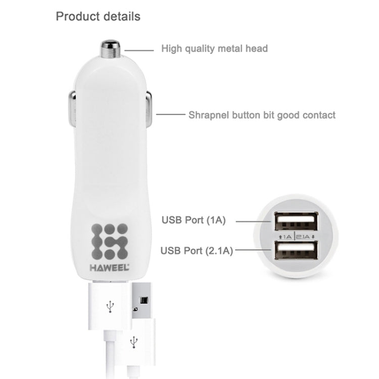HAWEEL High Quality 2.1A + 1A Dual USB Ports Car Charger