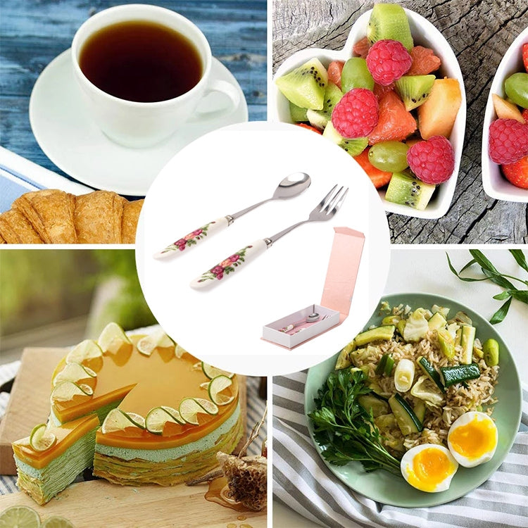 Ceramic Handle Stainless Steel Spoon + Fork Set