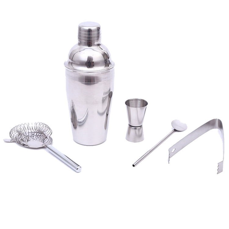 5 in 1 Classic Stainless Steel Shaker Set, Capacity: 550ml (Shaker + Jigger + Strainer + Ice Clip + Stirrer Pipe)