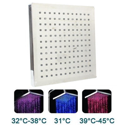 Square Temperature Sensor 3-Color (Blue / Pink / Red) LED Showerhead