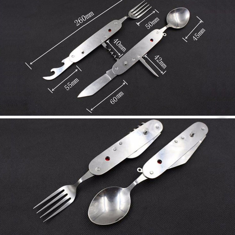 6-in-1 Stainless Steel Travel / Camping Folding Cutlery Set, Spoon + Fork + Knife +  Bottle Opener Set