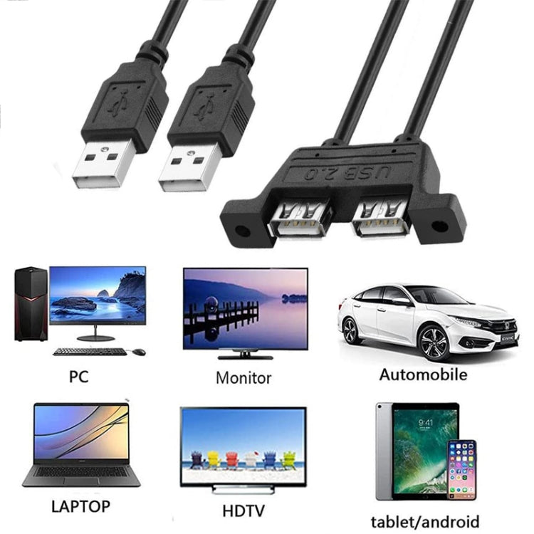 2 USB 2.0 Male to 2-port USB 2.0 Female with 2 Screw Holes Extension Cable, Length: 50cm