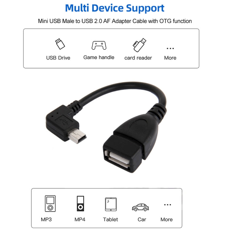 90 Degree Mini USB Male to USB 2.0 AF Adapter Cable with OTG Function, Length: 13cm