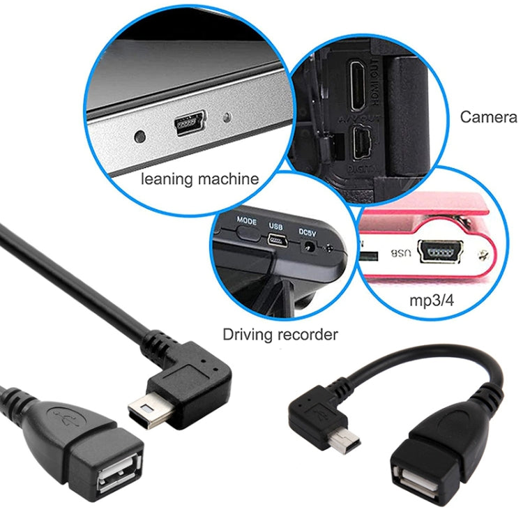 90 Degree Mini USB Male to USB 2.0 AF Adapter Cable with OTG Function, Length: 13cm