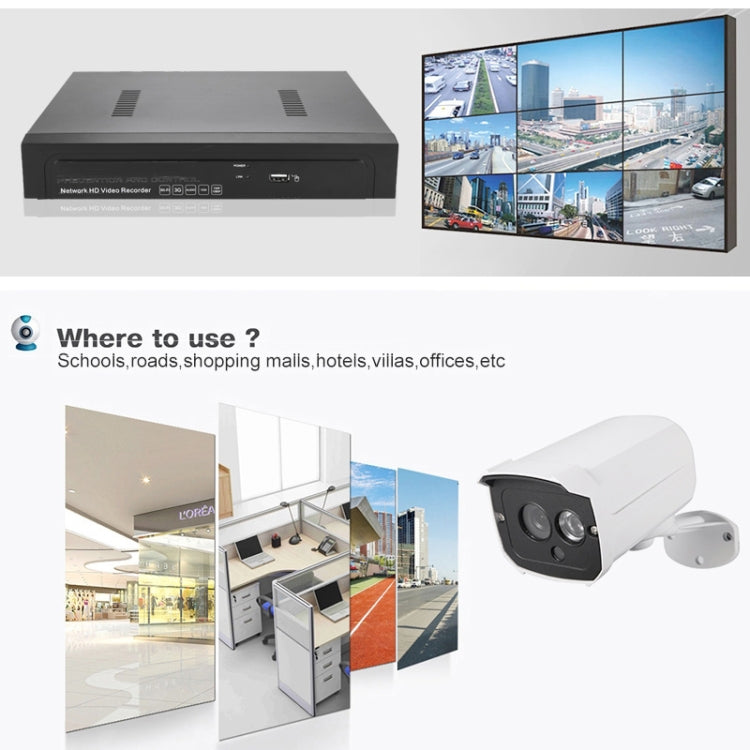 N4B7MPoe 4Ch 720P P2P ONVIF 1.0 Mega Pixel IP Camera NVR Kit, Support Night Vision / Motion Detection, IR Distance: 20m