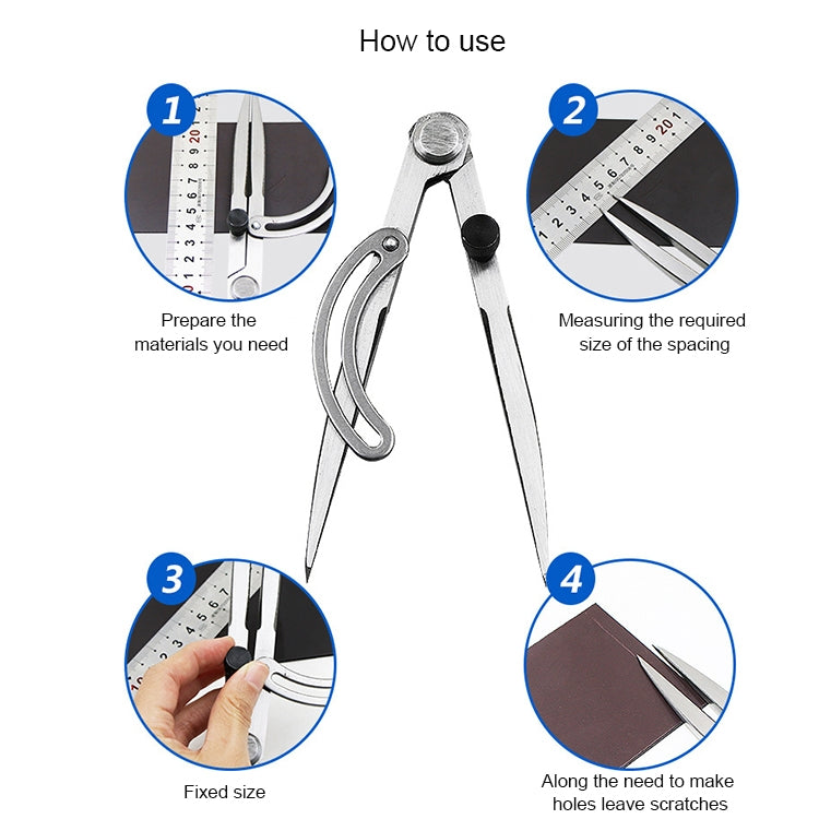 Carbon Steel Head Spacing Gauge Compasses Industrial Leather Side Liner Tool, Length: 153mm