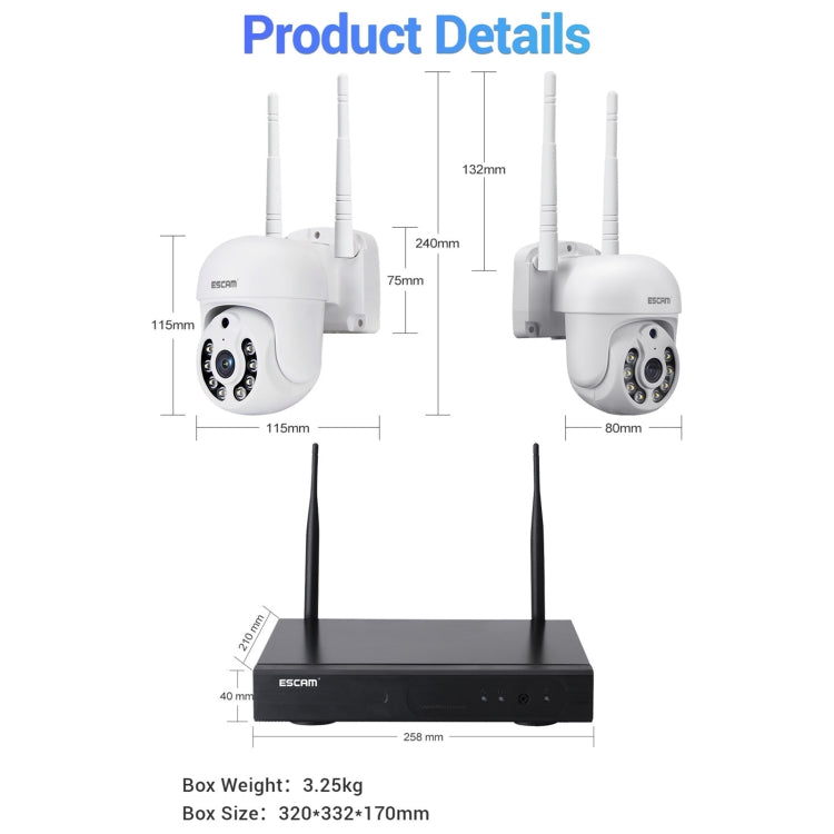 ESCAM WNK714 3.0 Million Pixels 4-channel HD Dome Camera NVR Wireless Monitoring Kit, AU Plug