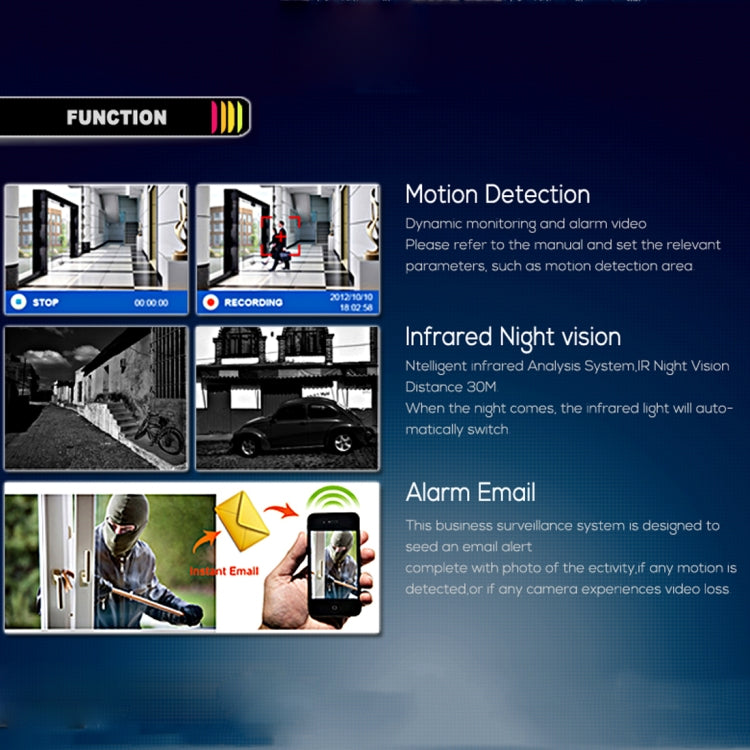 A4B5 4 Channel 720P 1.0 Mega Pixel 4 x Bullet AHD Cameras AHD DVR Kit, Support Night Vision / Motion Detection, IR Distance: 20m