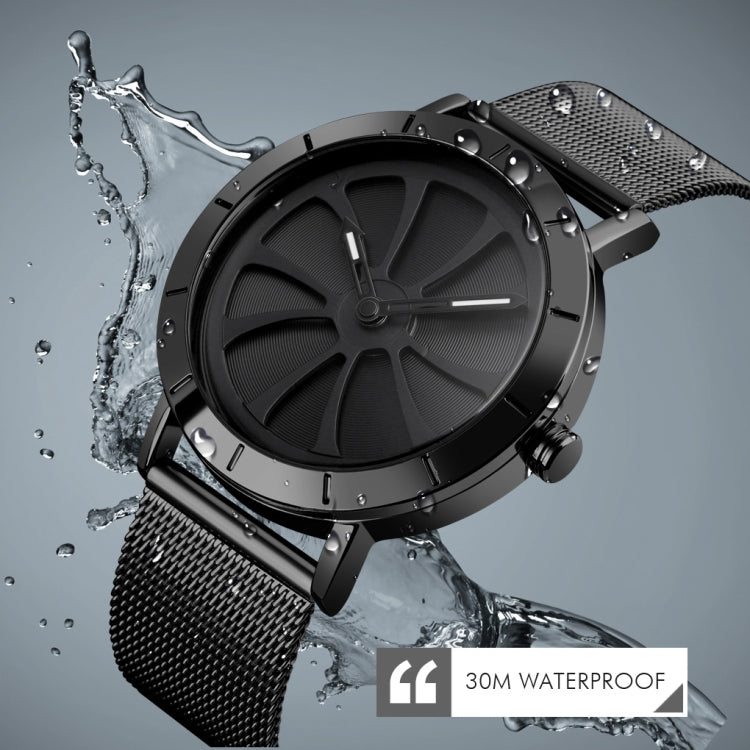SKMEI 9204 Fashion Skeleton Rotating Dial Waterproof Business Mesh Belt Quartz Watch Men Watch