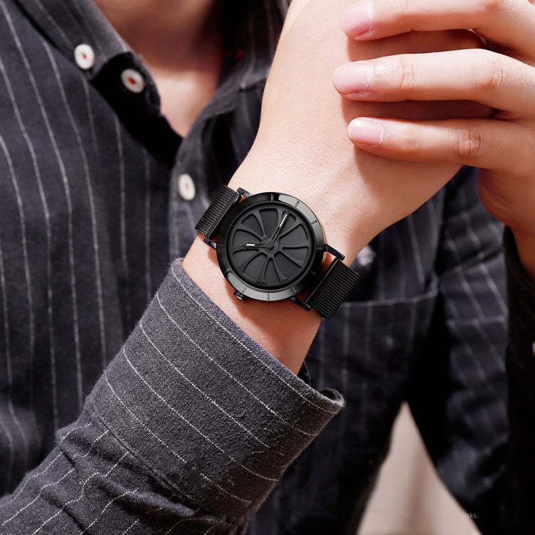 SKMEI 9204 Fashion Skeleton Rotating Dial Waterproof Business Mesh Belt Quartz Watch Men Watch