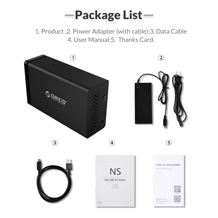 ORICO NS200C3 3.5 inch 2 Bay Type-C Hard Drive Enclosure