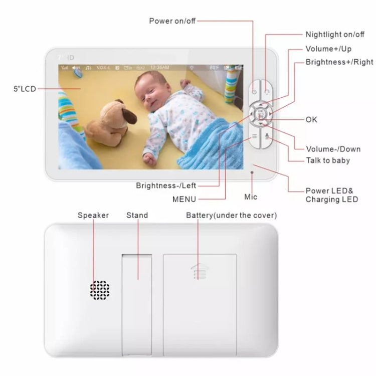 SM70PTZ 7 inch Screen 2.4GHz Wireless Digital Baby Monitor,  Auto Night Vision / Two-way Voice Intercom