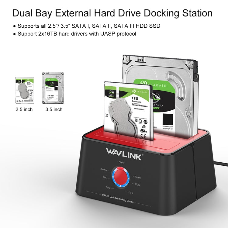 Wavlink ST334U SSD Dual Bay External Hard Drive Docking Station USB 3.0 to SATA I/II/III
