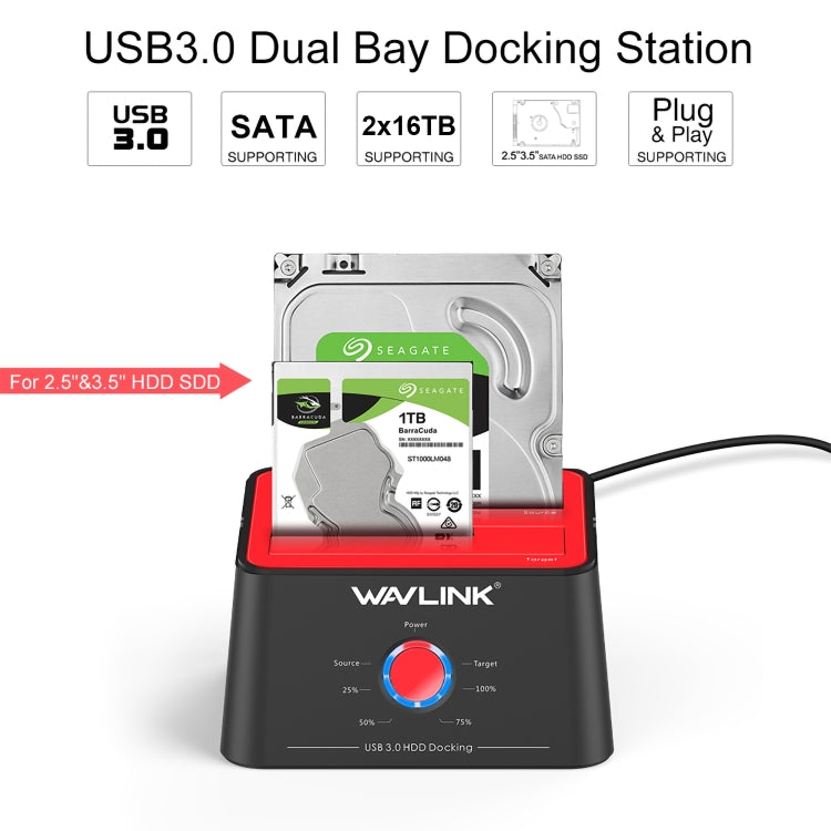 Wavlink ST334U SSD Dual Bay External Hard Drive Docking Station USB 3.0 to SATA I/II/III
