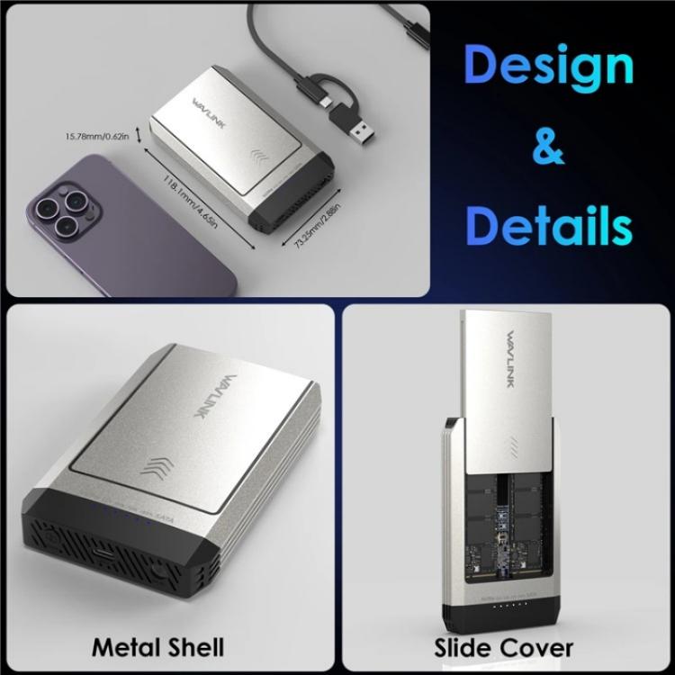 WAVLINK ST347 One-Click Offline Clone Dual Slot M.2 SSD Enclosure USB-C 3.2 Gen2 10Gbps