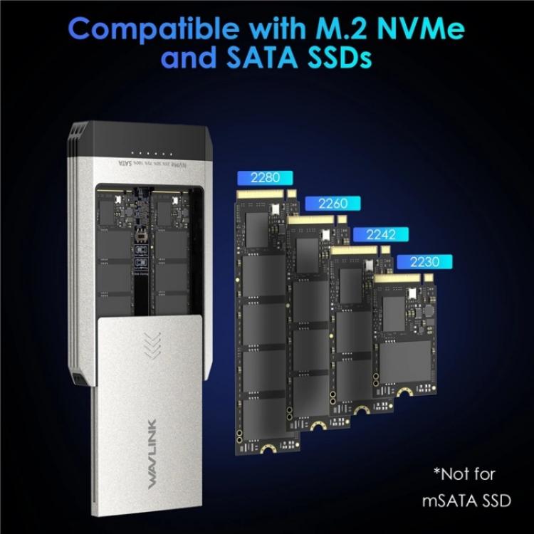 WAVLINK ST347 One-Click Offline Clone Dual Slot M.2 SSD Enclosure USB-C 3.2 Gen2 10Gbps