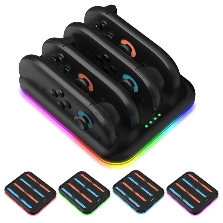 Game Handle 4 Seat Horizontal Charging Cradle With RGB Dazzling Lights