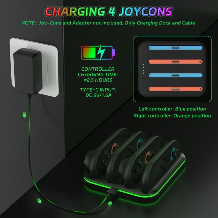 Game Handle 4 Seat Horizontal Charging Cradle With RGB Dazzling Lights