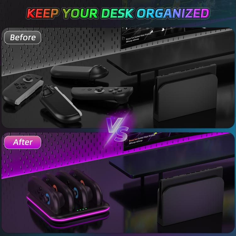 Game Handle 4 Seat Horizontal Charging Cradle With RGB Dazzling Lights