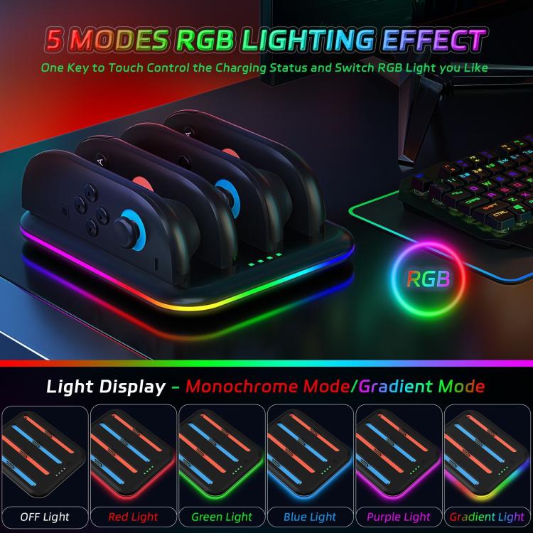 Game Handle 4 Seat Horizontal Charging Cradle With RGB Dazzling Lights