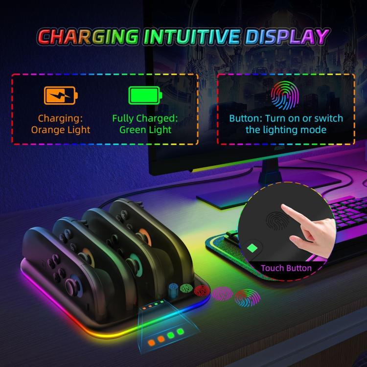 Game Handle 4 Seat Horizontal Charging Cradle With RGB Dazzling Lights