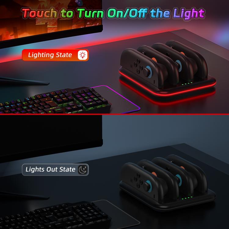 Game Handle 4 Seat Horizontal Charging Cradle With RGB Dazzling Lights
