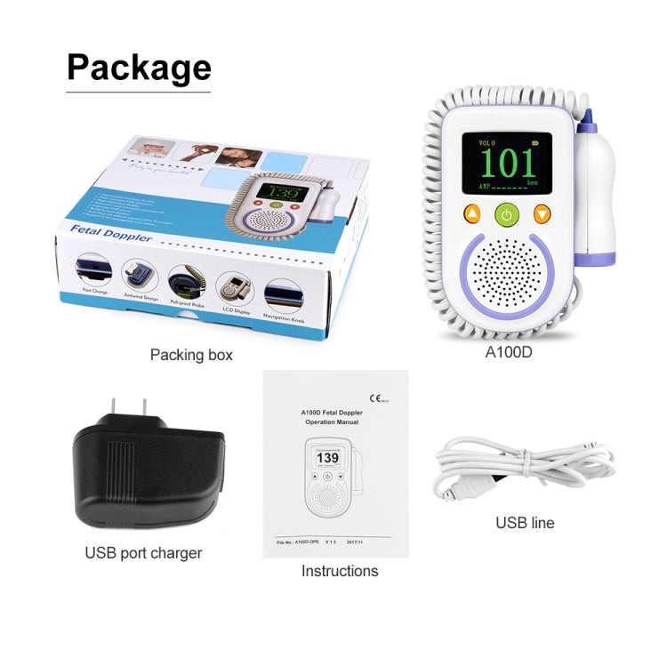 A100D  Digital Fetal Doppler Ultrasound Sound Baby Heartbeat Detector Monitor Rechargeable Prenatal Pocket Fetal Doppler Stethoscope