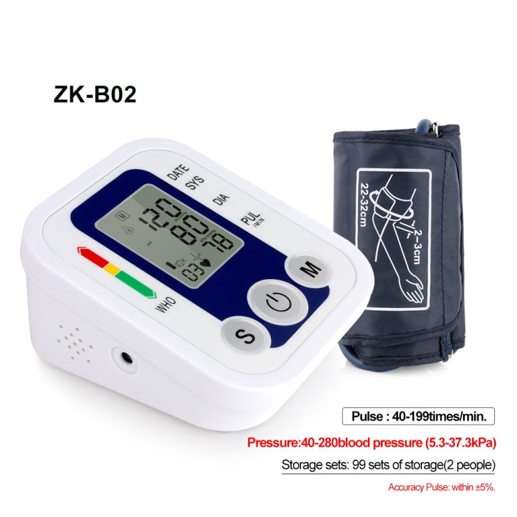 ZK-B02   Automatic Digital Upper Arm Blood Pressure Monitor Sphygmomanometer Pressure Gauge Heart Beat Rate Meter Tonometer Pulsometer